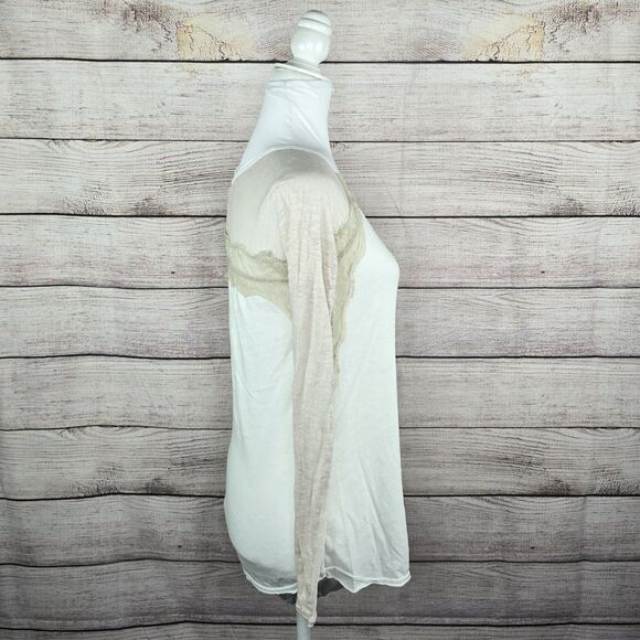 Free People We the Free Long Sleeve Burnout Baseball Tee Lace Top Small - Picture 5 of 9